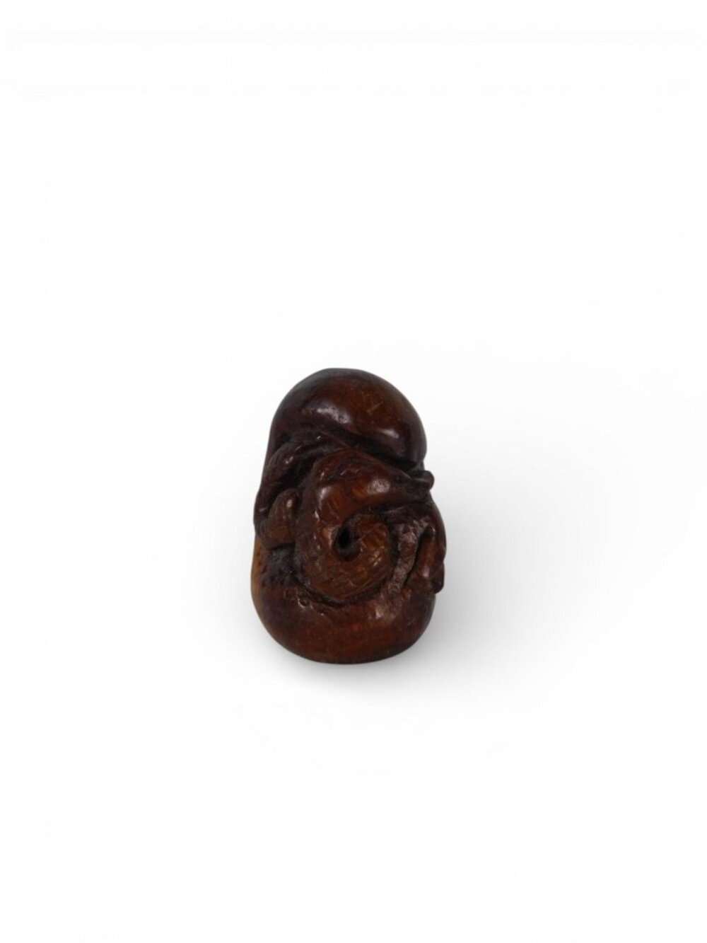 Vintage Hand-Carved Boxwood Dragon Netsuke – 1" Oriental Wood Carving